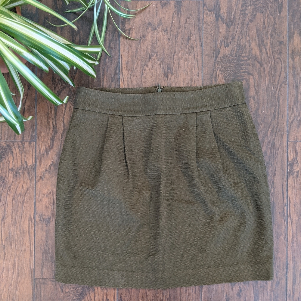 Green Tweed Cottagecore Peplum puffed mini skirt